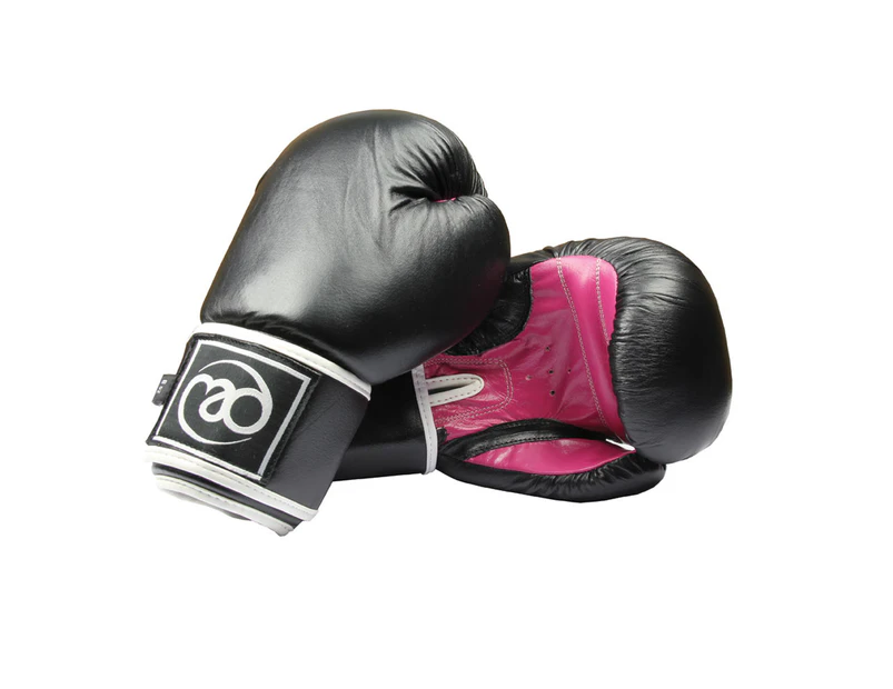 Boxing Mad Womens Pro Leather Sparring Gloves (Black/Hot Pink) - MQ571
