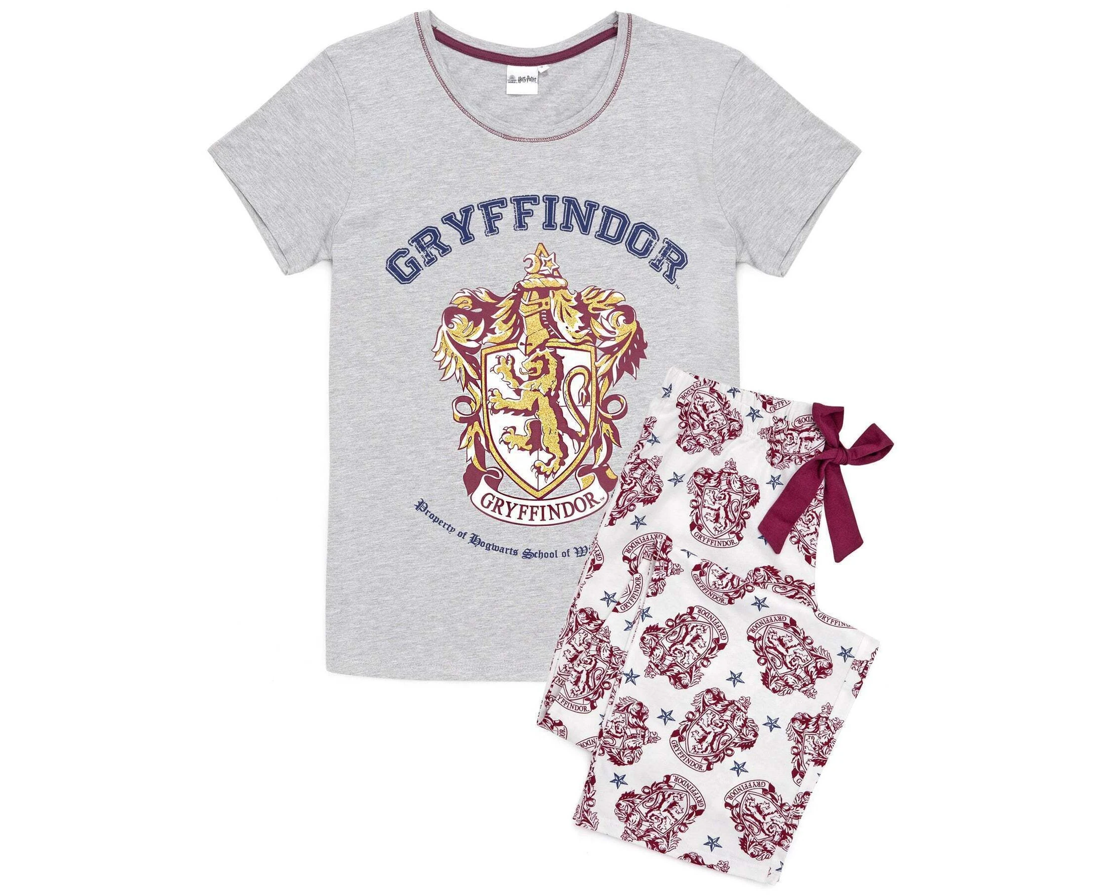 Harry Potter Womens Gryffindor Long Pyjama Set (Grey/White/Maroon) - NS6513