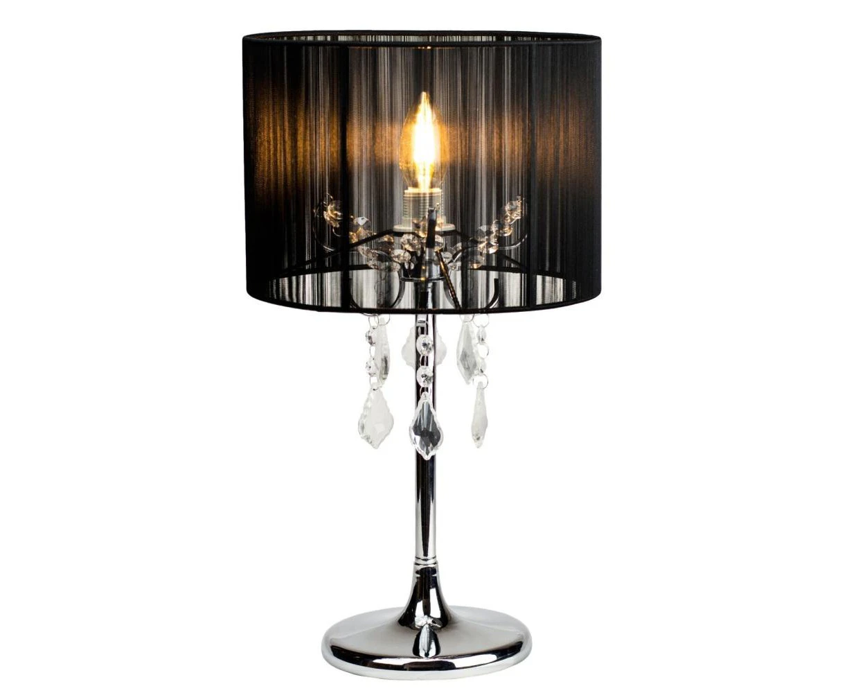 Venice Crystal Droplets Table Desk Lamp Chrome Base - Black String Shade