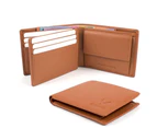 Genuine Premium Leather Men's Wallet 6 Cards Coin Purse RFID Safe Tan