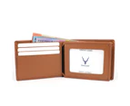 Genuine Premium Leather Men's Wallet 6 Cards Coin Purse RFID Safe Tan