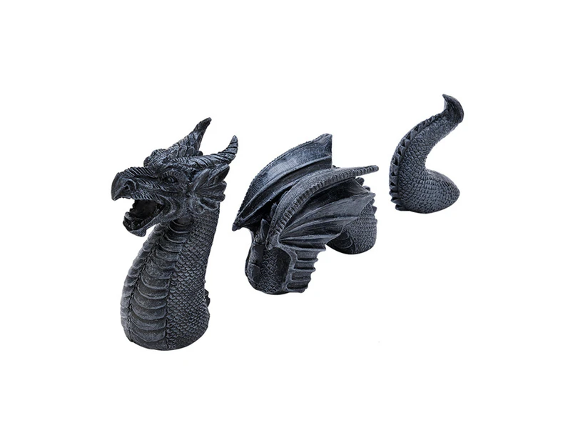 3Pcs Dragon Garden Decor Statue Large Dragon Gothic Resin Ornament Set Black