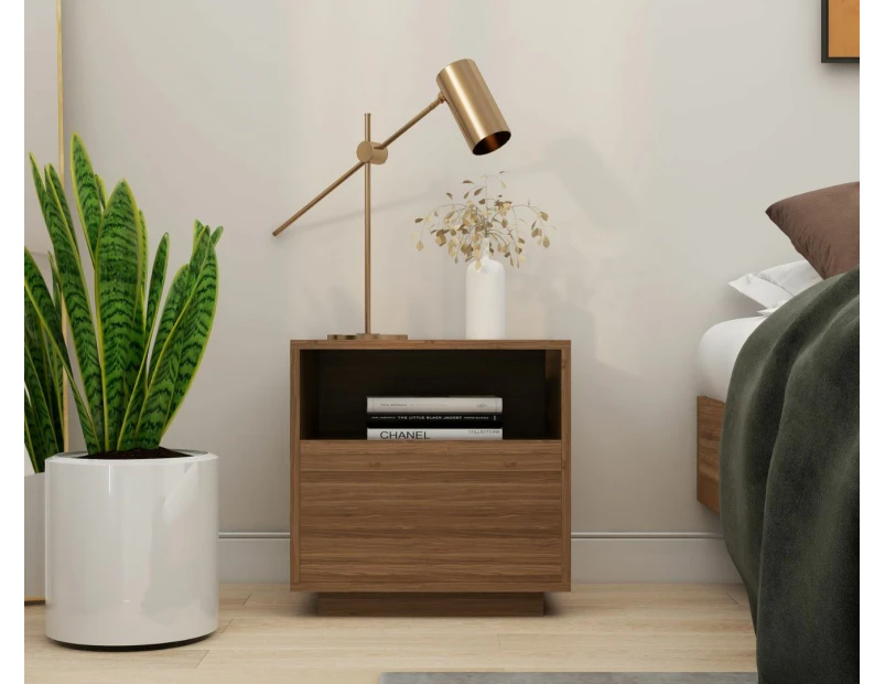 Lifely Nook Japandi Style Bedside Table in Walnut