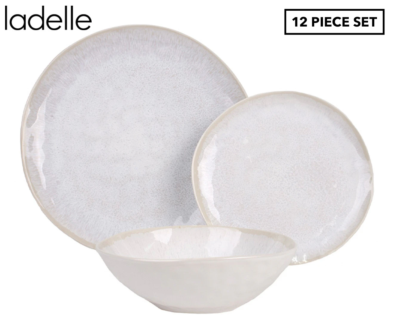 12pc Ladelle Positano Reactive White Stoneware Dinnerware Bowl/Plates Dining Set