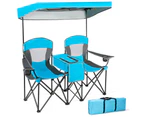 Costway Outdoor Beach Chairs Folding Camping Chairs Sun Shade w/Canopy & Carry Bag, Blue