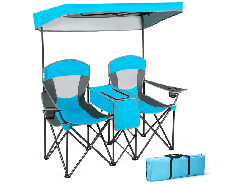 Costway Outdoor Beach Chairs Folding Camping Chairs Sun Shade w/Canopy & Carry Bag, Blue