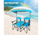 Costway Outdoor Beach Chairs Folding Camping Chairs Sun Shade w/Canopy & Carry Bag, Blue