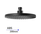 200mm 8 inch Shower Head Round Black ABS Rainfall Showerheads WELS