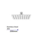 200mm 8 inch Shower Head Square Chrome Super-slim Rainfall Showerheads Stainless Steel 304