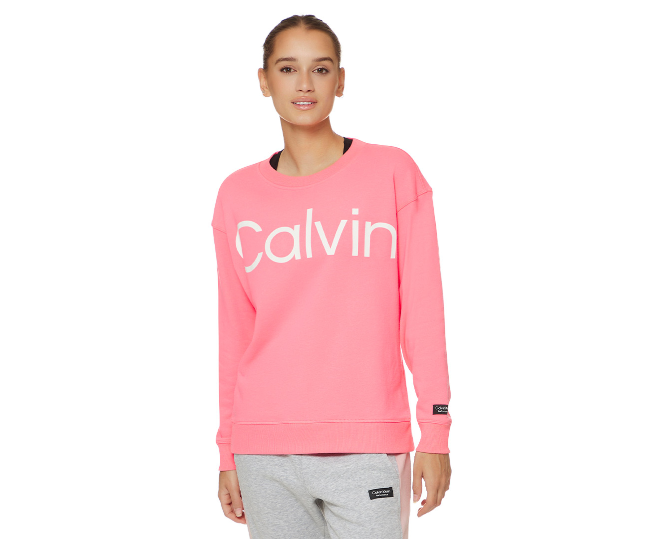 Calvin Klein Performance Women's Large Logo Crewneck Sweater - Neon Calypso  