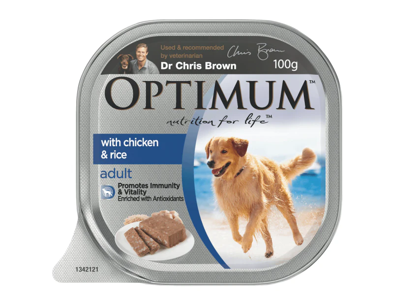 Optimum Adult Wet Dog Food with Chicken & Rice 12 x 100g Tray