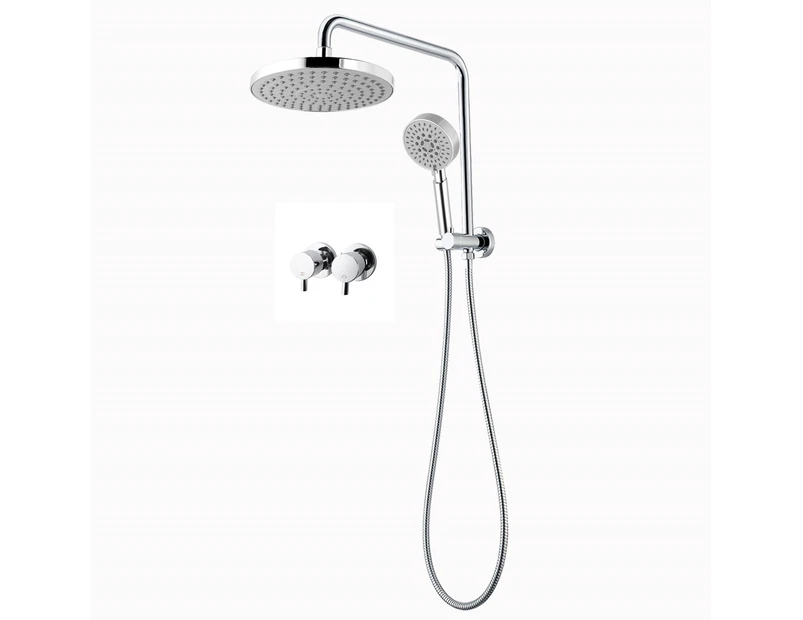 Chrome 200mm Rain Shower Head Set Round 5-Mode Handheld Spray Top inlet Brass diverter Bath wall taps