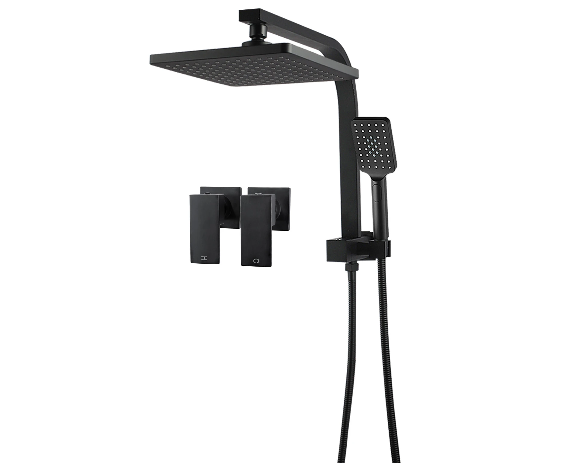 Twin Rain Shower head Set Black 200mm Shower Head Handheld Diverter Gooseneck Wall Arm Shower Bath wall taps