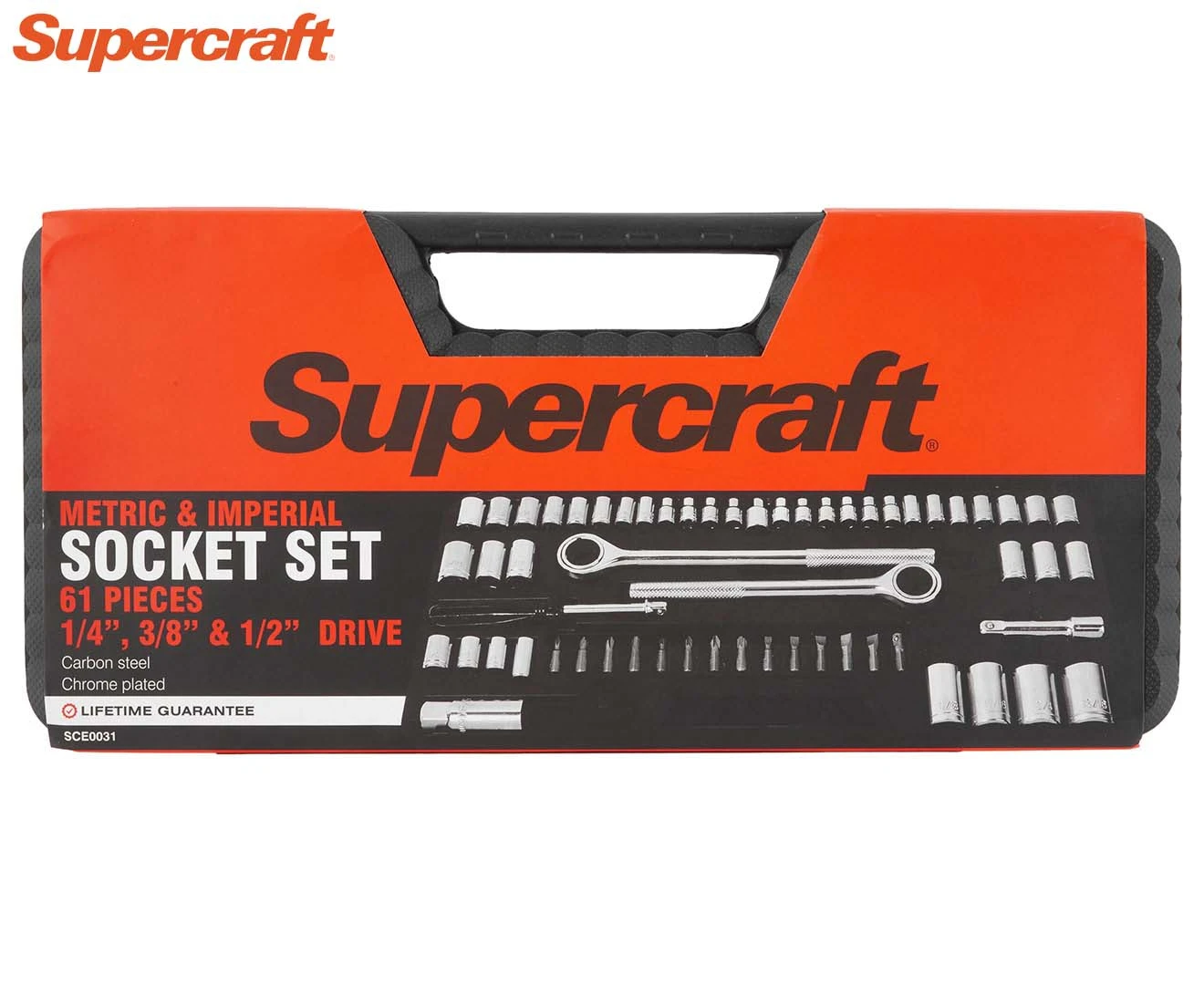 61pc Supercraft 1/4" 3/8" & 1/2" Drive Metric And Imperial Socket Set With Case