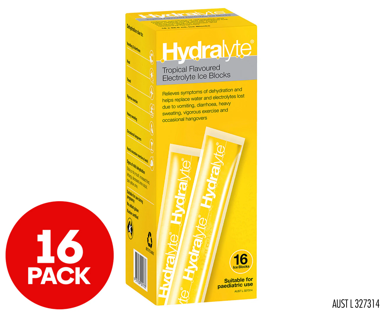 16pk Hydralyte Electrolyte Ice Blocks Tropical