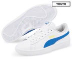 Puma Youth Girls' Smash V2 Leather Sneakers - Puma White/Victoria Blue