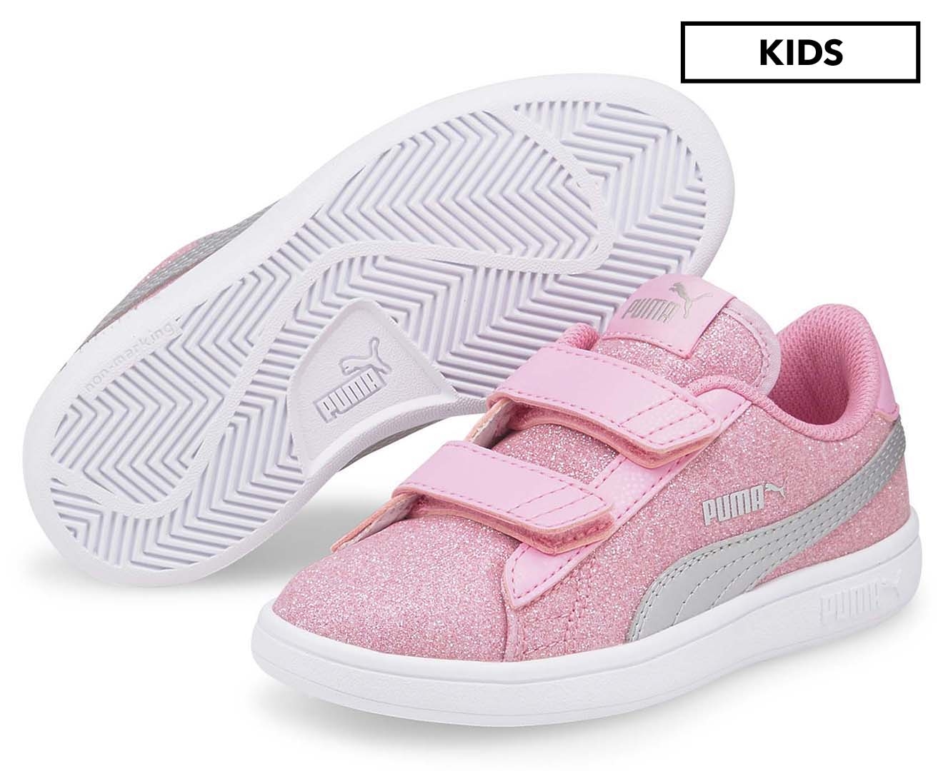 Puma Girls Smash V2 Glitz Glam Sneakers Prism Pink Catch