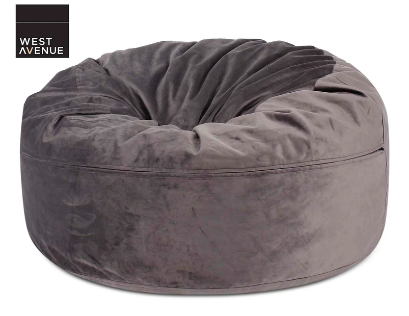 West Avenue Velvet Bean Bag - Grey