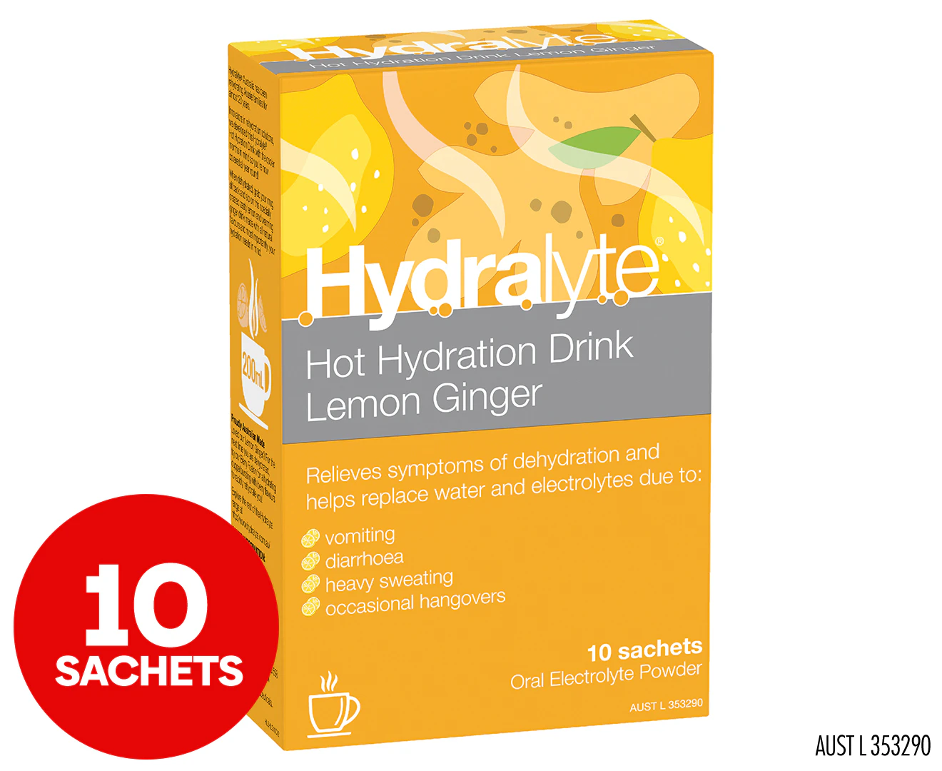 Hydralyte Hot Hydration Electrolyte Powder Lemon Ginger 10 Sachets