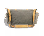 Vintage Real Leather Canvas Messenger Shoulder Bag Satchel Crossbody Olive Green
