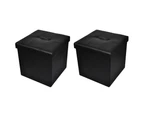 Foldable Storage Stool Ottoman Footstool Black 2 pcs