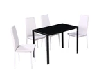 Modern Dining Set 1 Glass Table 4 Chairs Artificial Leather White Dining Room