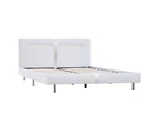 Double Bed Frame with LED White Upholstered Bed Base Bedroom Furniture