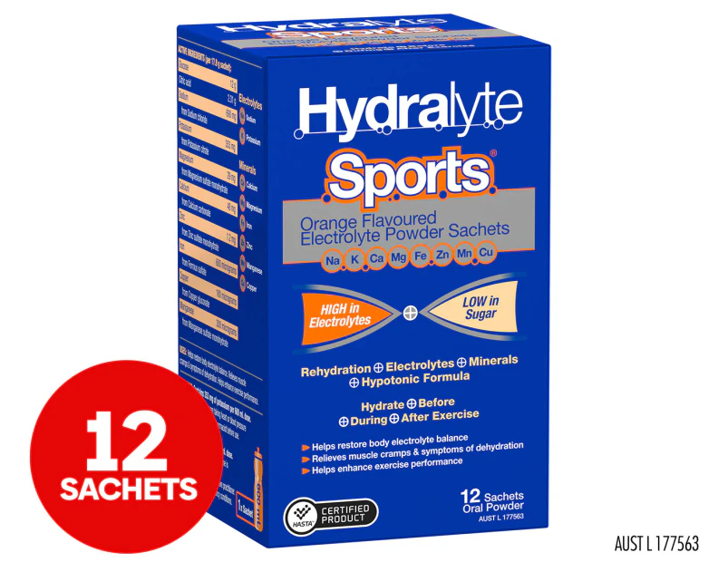 Hydralyte Sports Electrolyte Powder Orange 12 Sachets