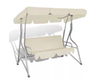 Outdoor Hanging Swing Bench with a Canopy for 3 Persons Sand White