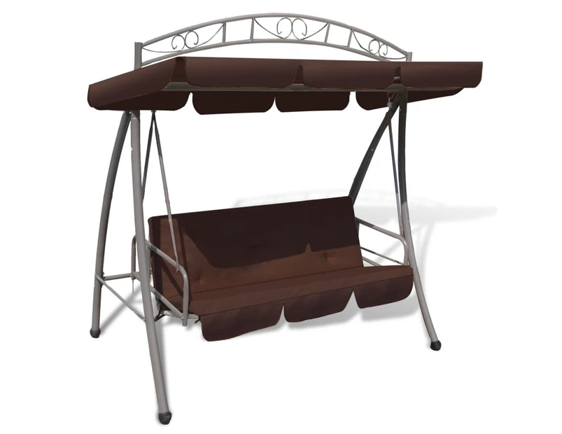 Outdoor Convertible Swing Bench Canopy Patterned Arch Coffee
