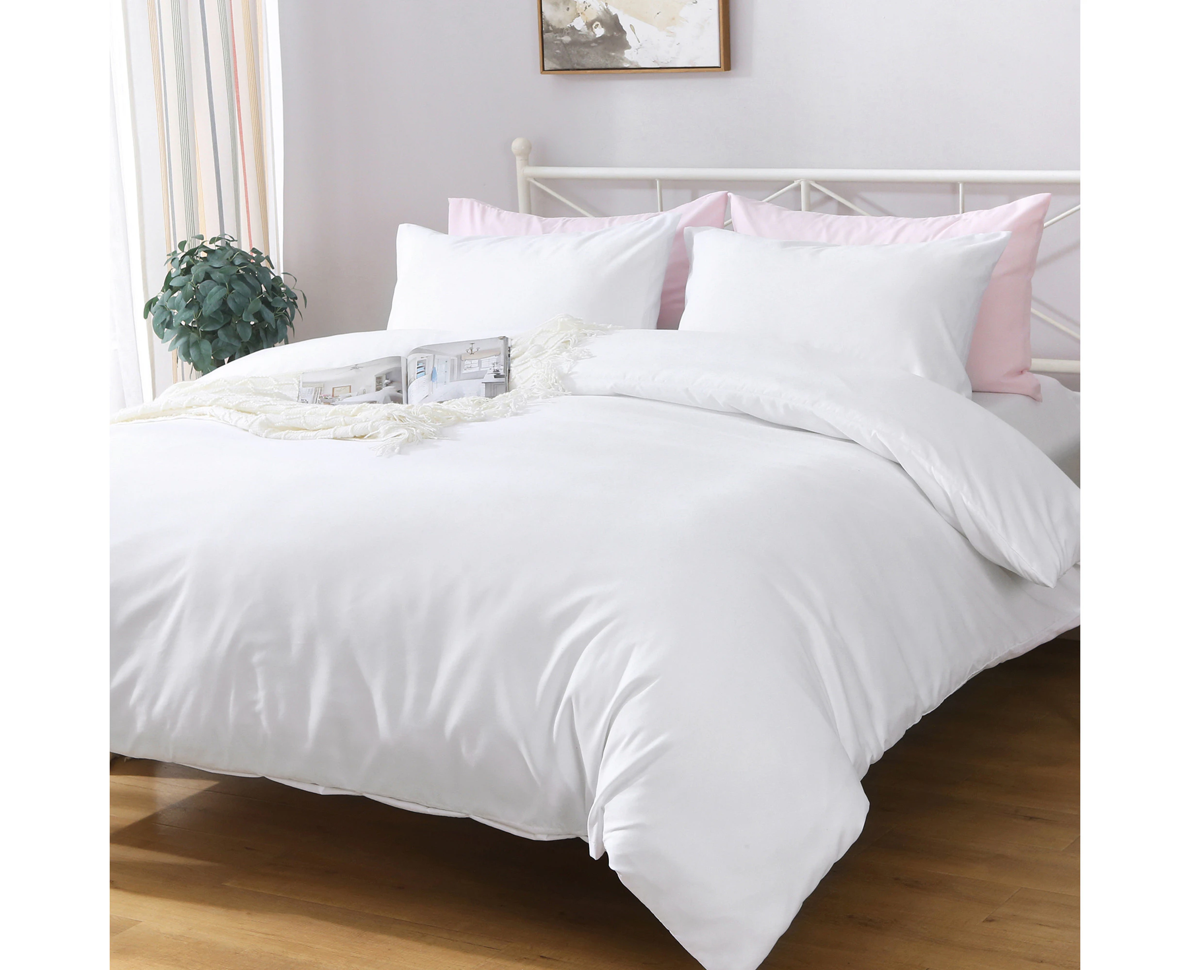 LINENOVA 2000TC Hotel Soft Quilt Cover Duvet Cover Set Double Size - White