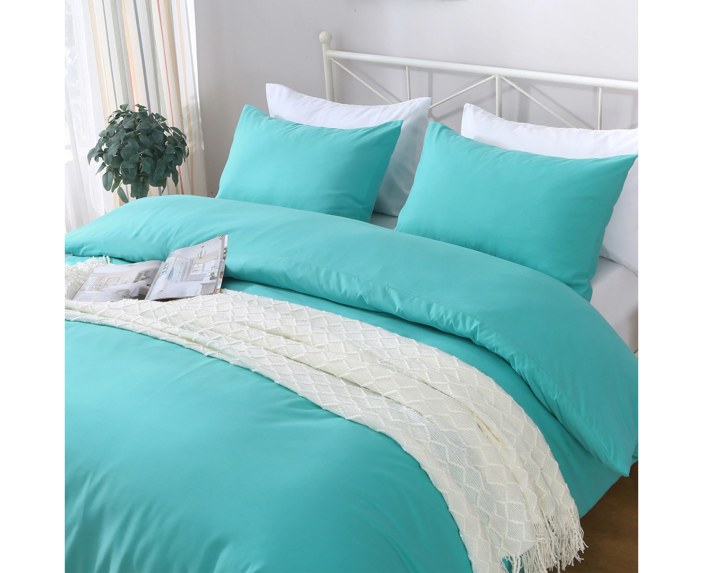 LINENOVA 2000TC Hotel Soft Quilt Cover Duvet Cover Set Queen Size - Teal