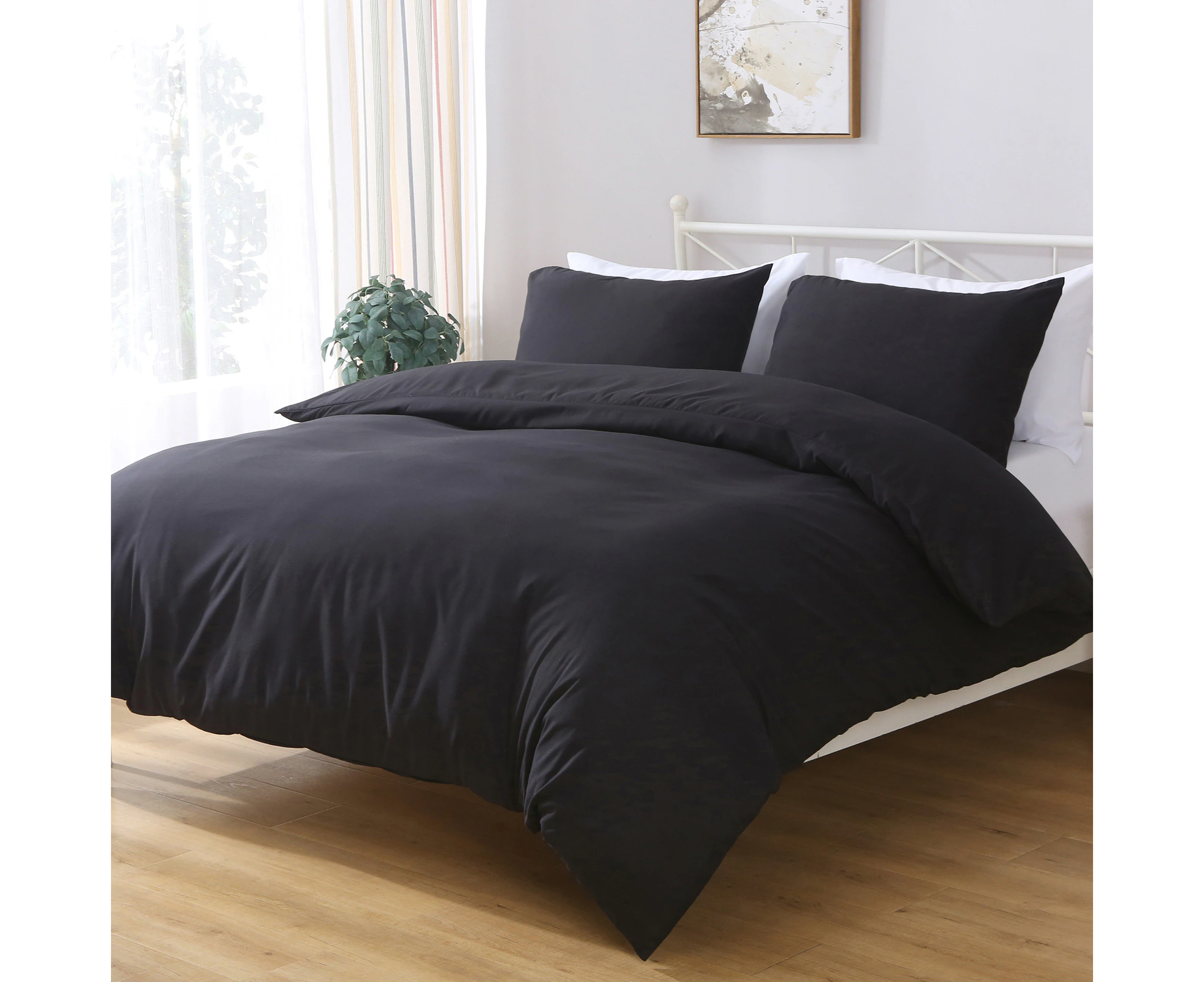 LINENOVA 2000TC Hotel Soft Quilt Cover Duvet Cover Set Double Size - Black