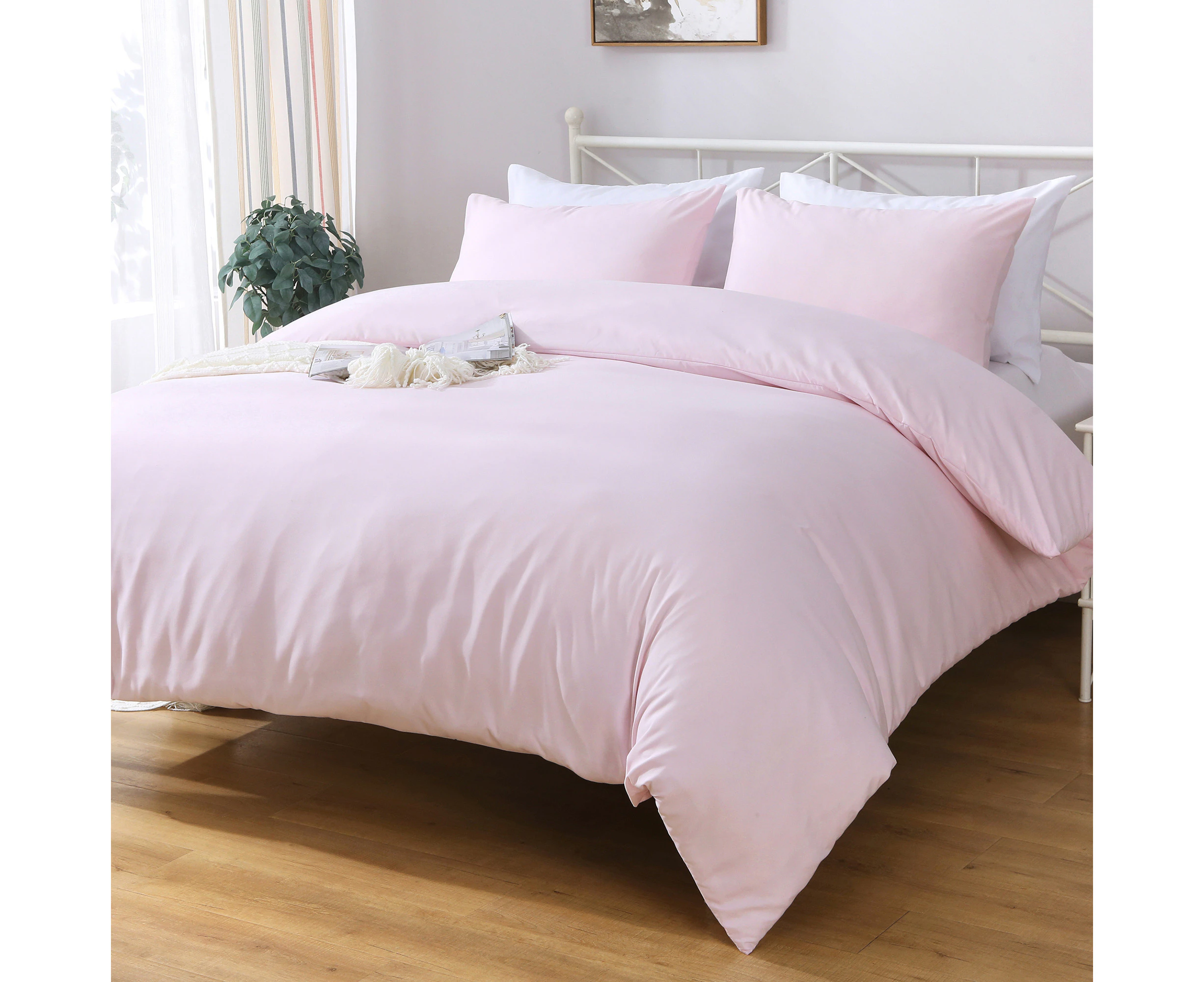 LINENOVA 2000TC Hotel Soft Quilt Cover Duvet Cover Set Double Size - Light Pink