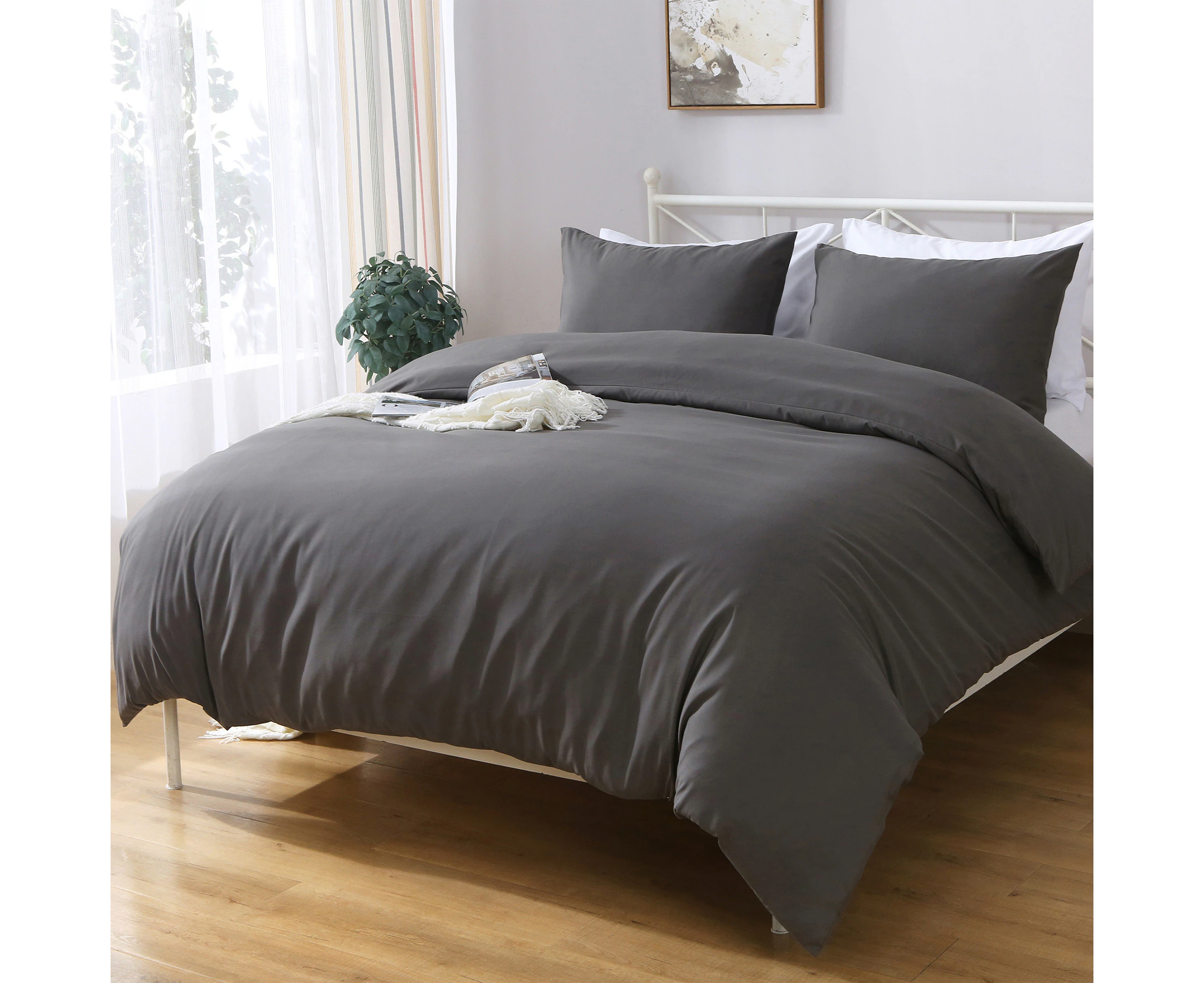 LINENOVA 2000TC Hotel Soft Quilt Cover Duvet Cover Set Double Size - Dark Grey