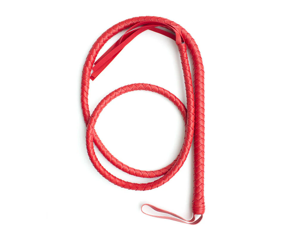 Long Faux Leather Extra Bondage Braided Whip - Red