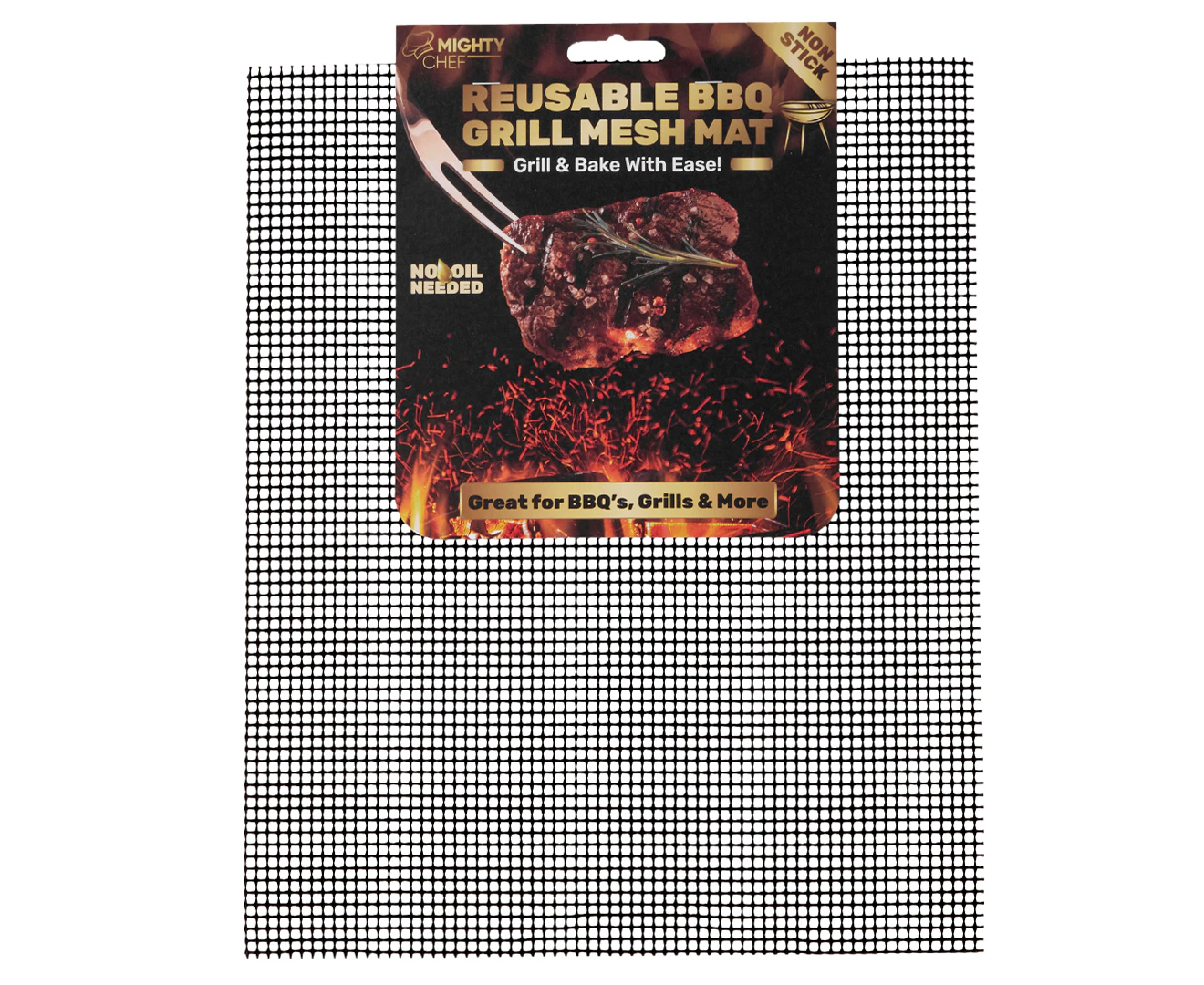 Mighty Chef Reusable BBQ Grill Mesh Mat - Black