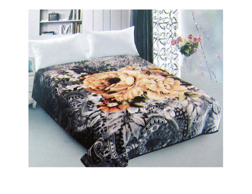 800GSM Luxury Reversible Mink Blanket Poeny Light Brown 200 x 240 cm