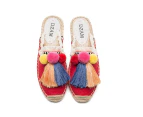 Amoretu Womens Comfort Tassel And Fluffy Ball Embellishment Canvas Mule Shoes Espadrilles-Red