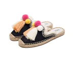 Amoretu Womens Comfort Tassel And Fluffy Ball Embellishment Canvas Mule Shoes Espadrilles-Black