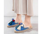 Amoretu Womens Comfort Tassel And Fluffy Ball Embellishment Canvas Mule Shoes Espadrilles-Blue