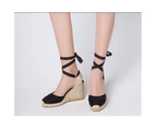 Amoretu 7CM Women’s Platform Wedges Espadrilles Closed Toe Classic Summer Sandals-Black