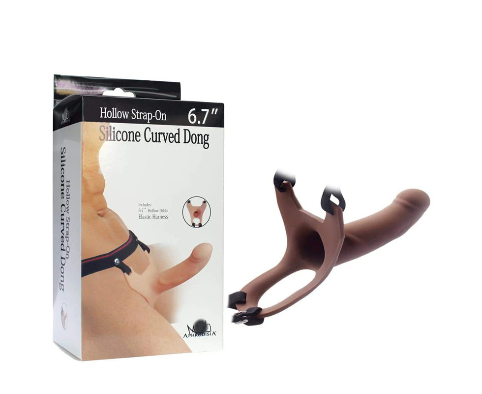 Aphrodisia Hollow Strap-On Dildo Harness 6.7" Silicone Penis Sleeve Extender - Brown