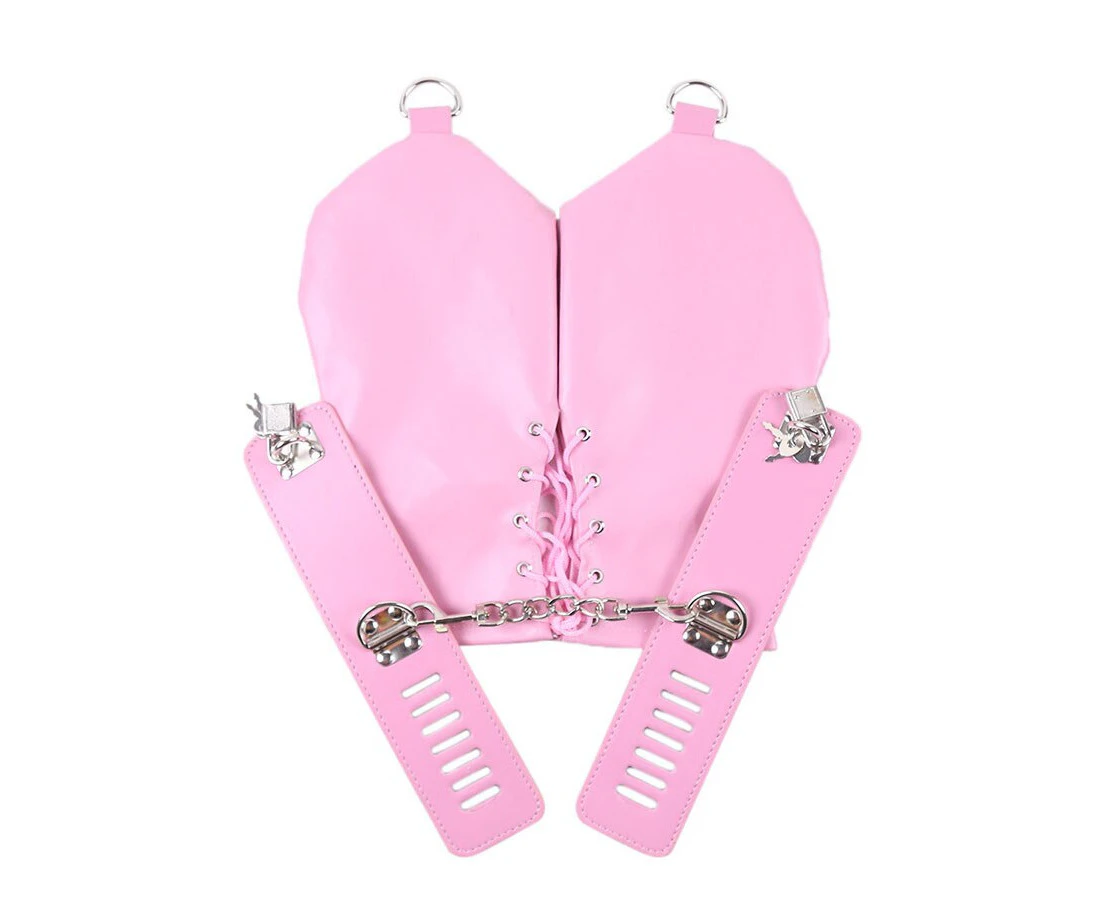 BDSM PU Bondage Puppy Play Mittens Dog Gloves Adjustment Restraint with Lockable Cuffs- Pink