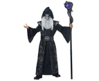 Dark Wizard Sorcerer Magician Medieval Robe Story Book Week Boys Costume - Black