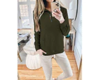 Strapsco Women 1/4 Zipper Long Sleeve Plain Casual Sweatshirts Pullovers Shirts Tops-Army Green