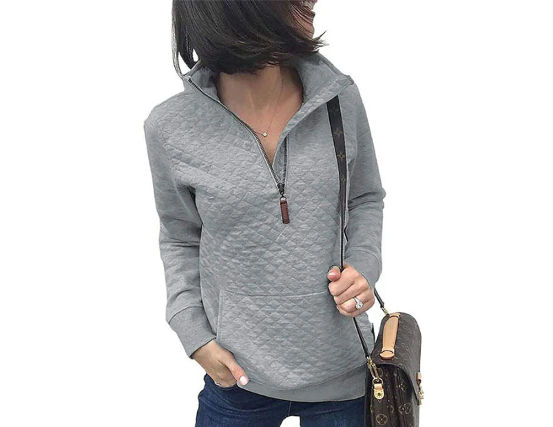 Strapsco Women 1/4 Zipper Long Sleeve Plain Casual Sweatshirts Pullovers Shirts Tops-Gray