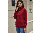 Strapsco Women 1/4 Zipper Long Sleeve Plain Casual Sweatshirts Pullovers Shirts Tops-Red