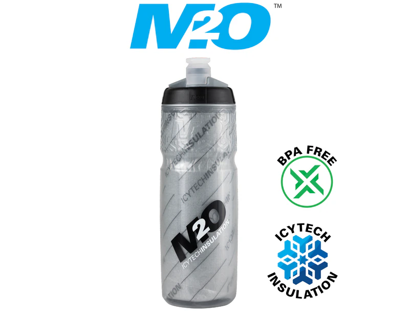 M2O Bike/Cycling Bottle - Pilot Water Bottle - 620ml - Insulated - Smoke/Black - Grey