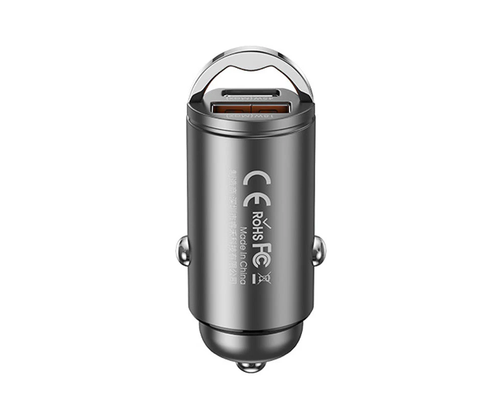 Remax 45W Car Charger Dual Port Type C Aluminium Fast Charging Car Charger - Grey